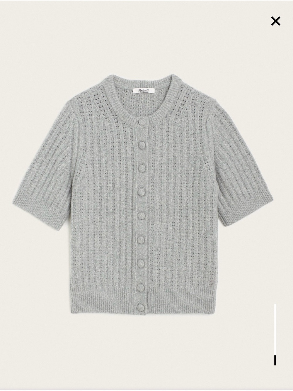 Madewell Light Grey Short-Sleeve Button Front Cardigan